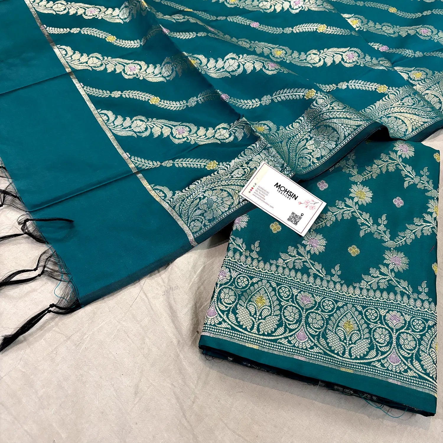 Teal Resham Banarasi Silk Suit