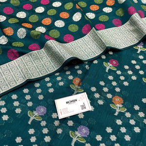 Teal Resham Banarasi Silk Suit
