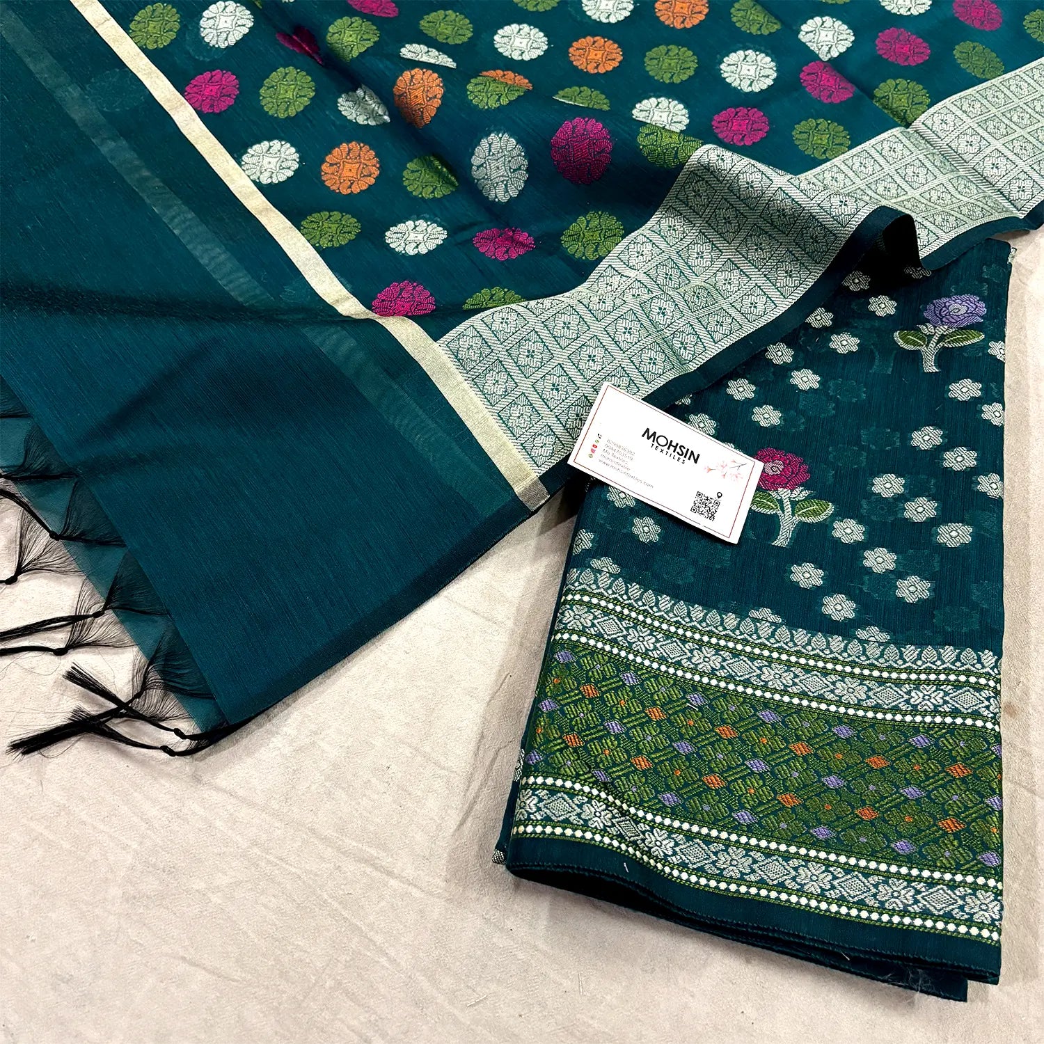 Teal Resham Banarasi Silk Suit