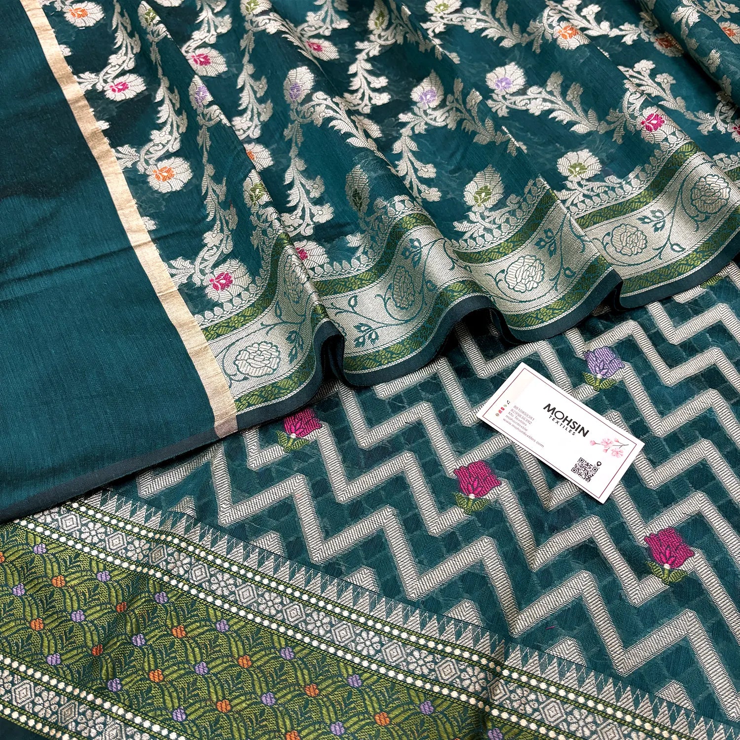 Teal Resham Banarasi Silk Suit