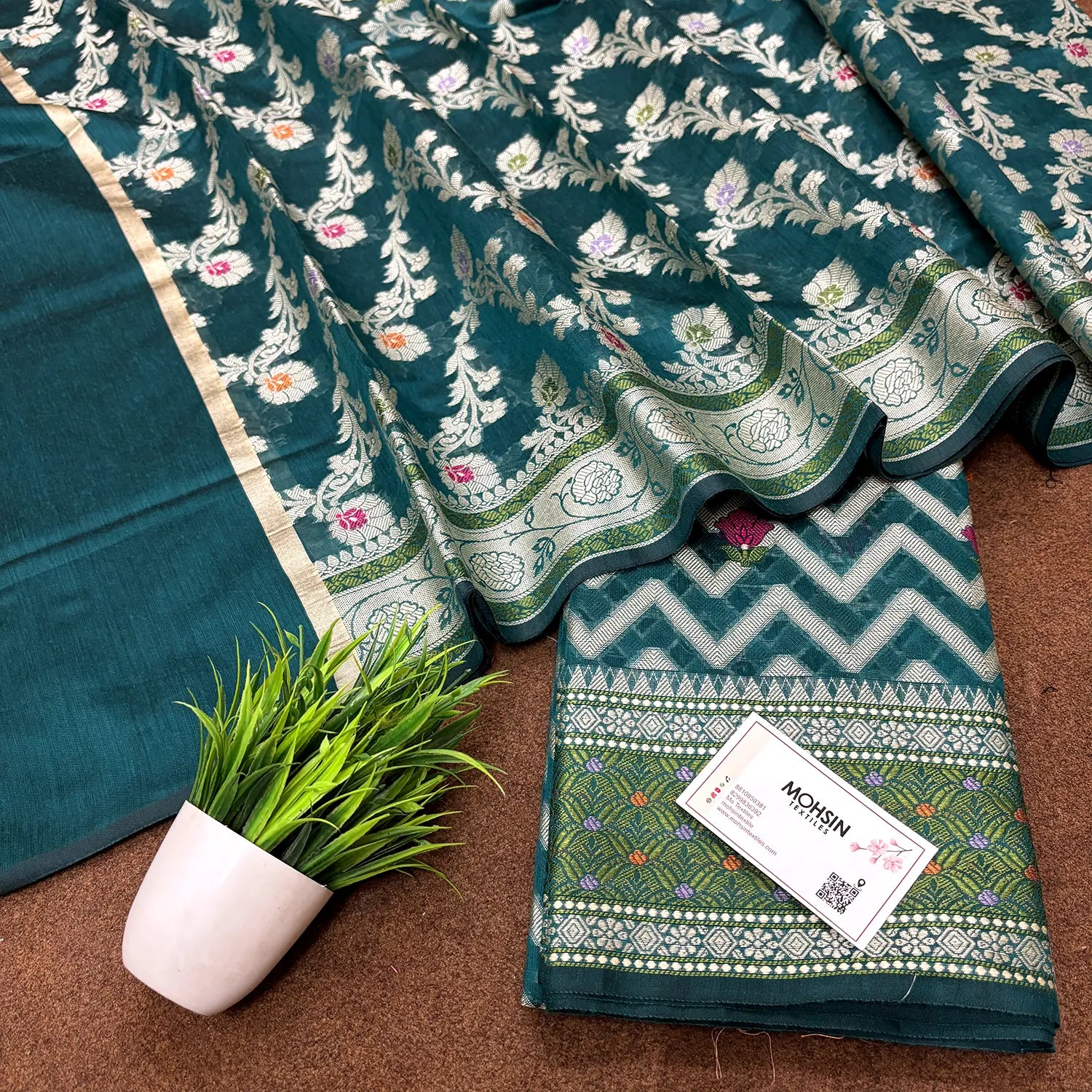 Teal Resham Banarasi Silk Suit