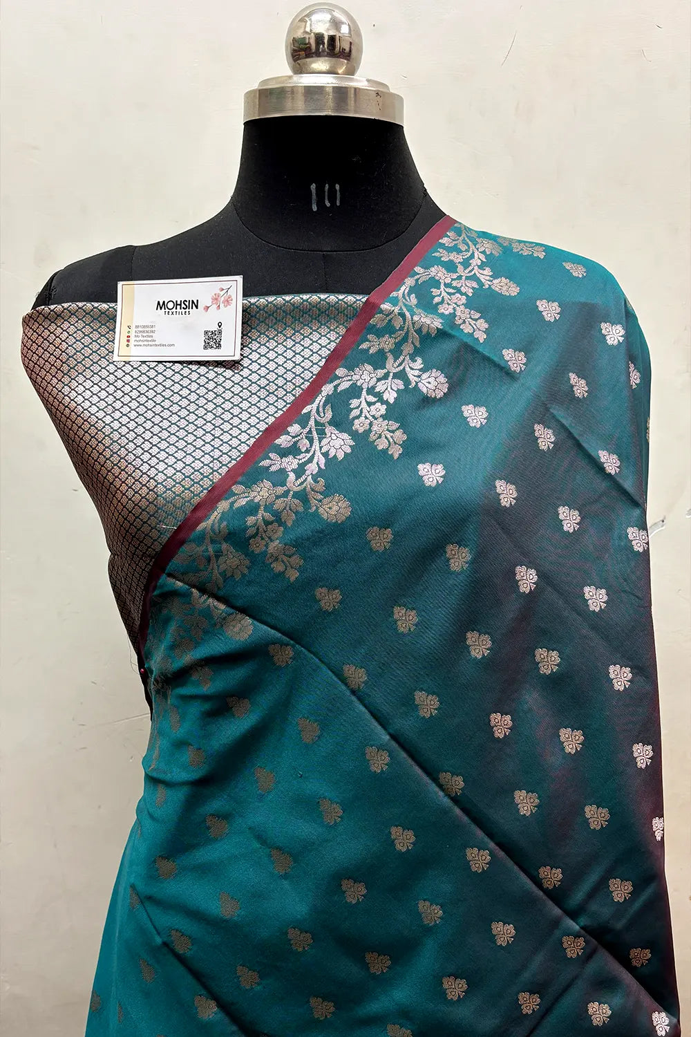 Teal Semi Katan Silk Banarasi Saree