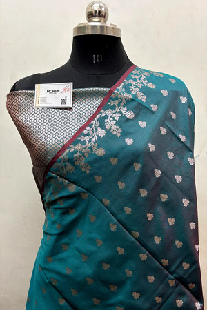 Teal Semi Katan Silk Banarasi Saree
