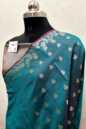 Teal Semi Katan Silk Banarasi Saree
