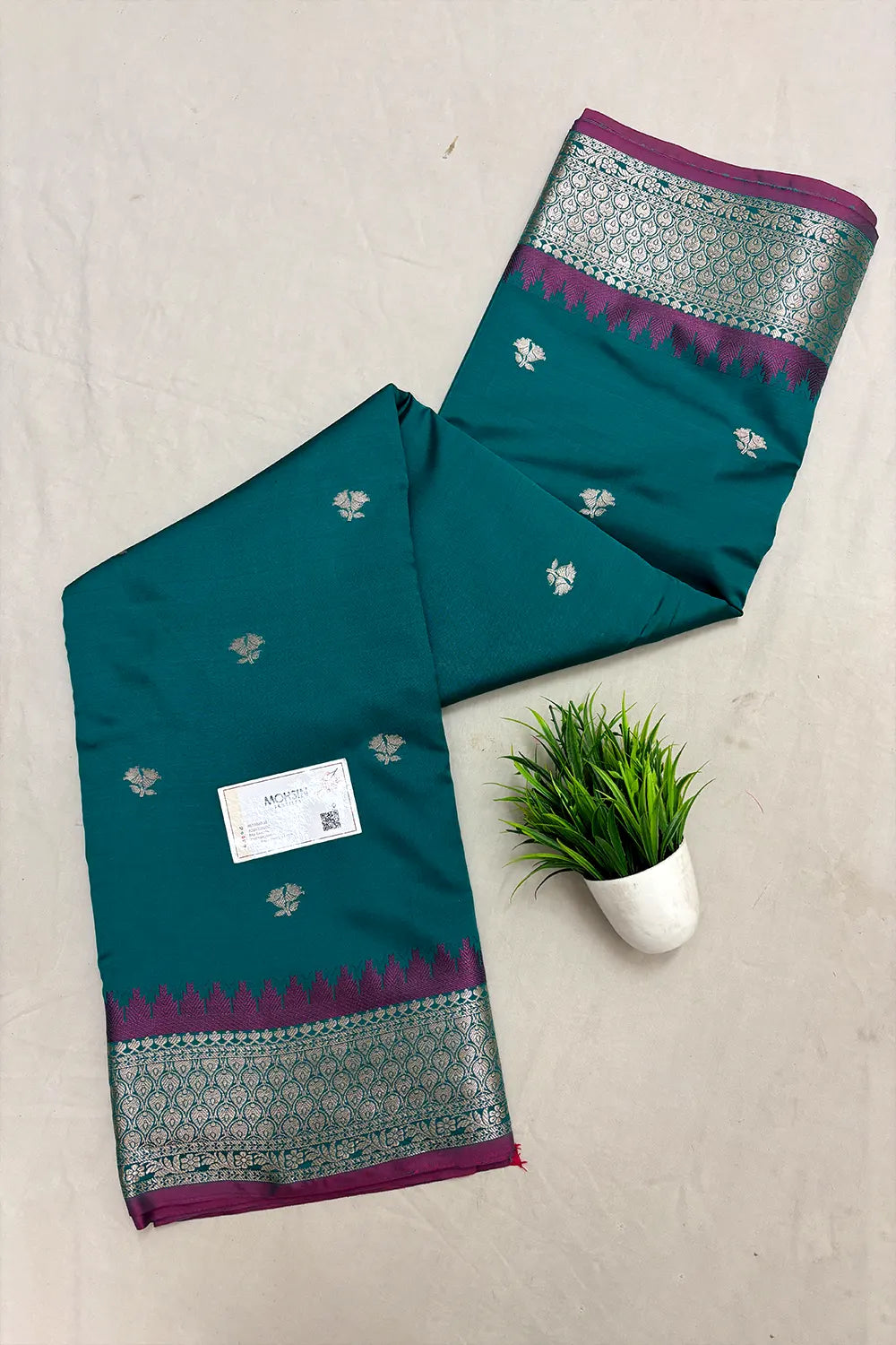 Teal Semi Katan Silk Banarasi Saree