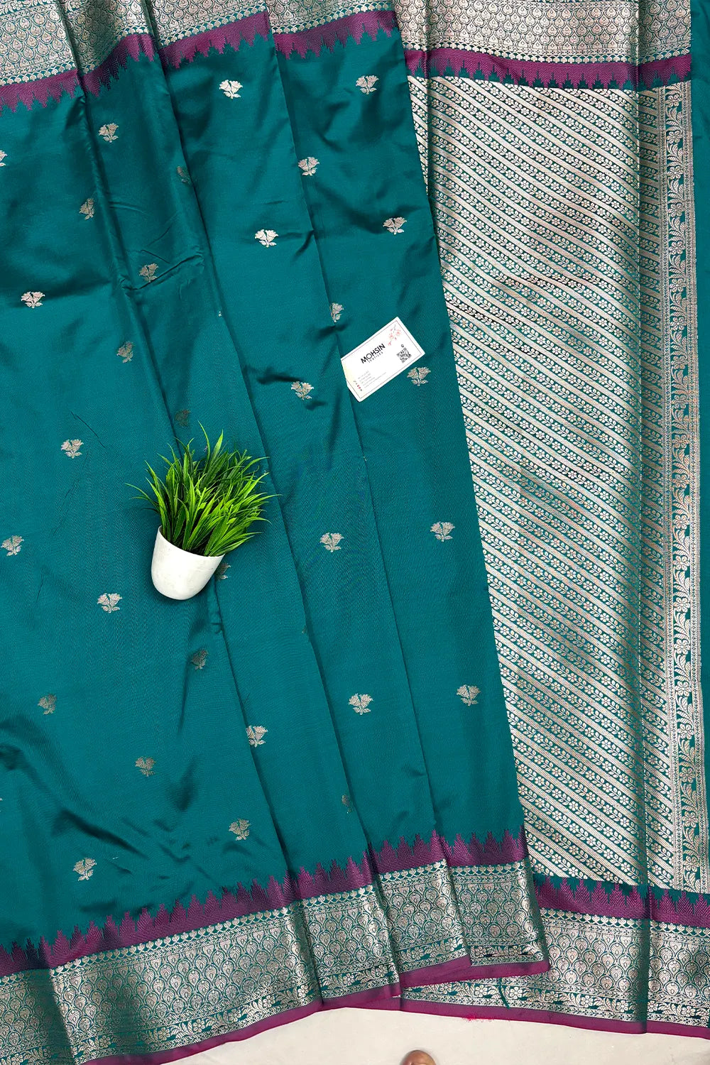 Teal Semi Katan Silk Banarasi Saree