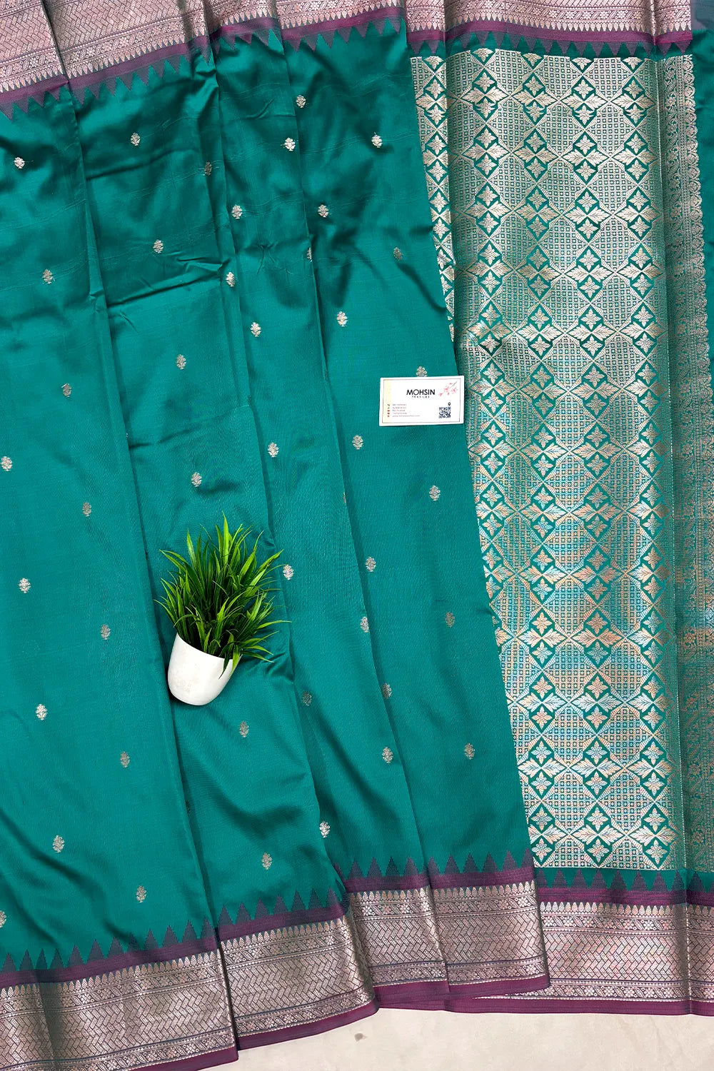 Teal Semi Katan Silk Banarasi Saree
