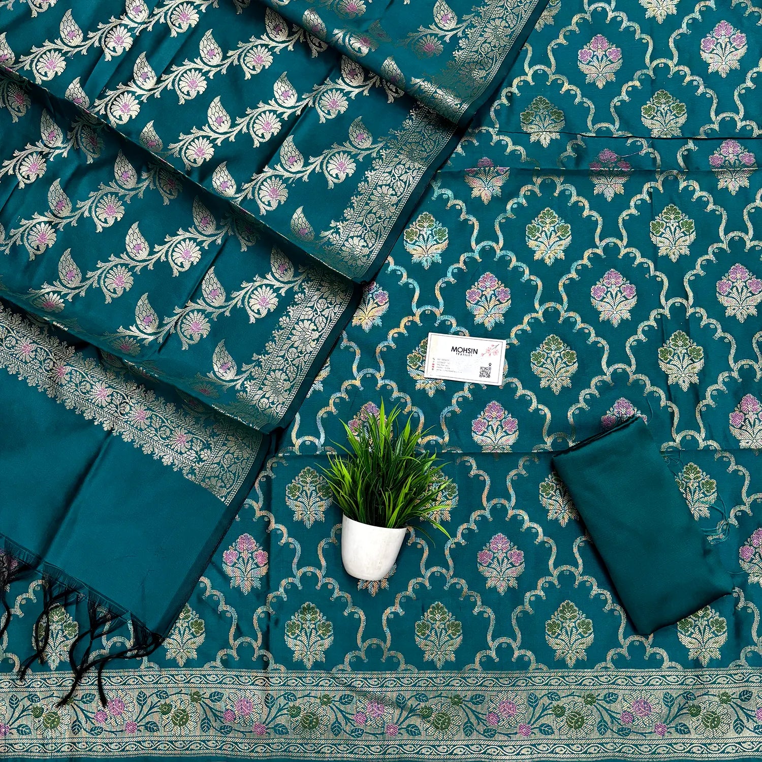 Teal Semi Katan Silk Banarasi Silk Suit