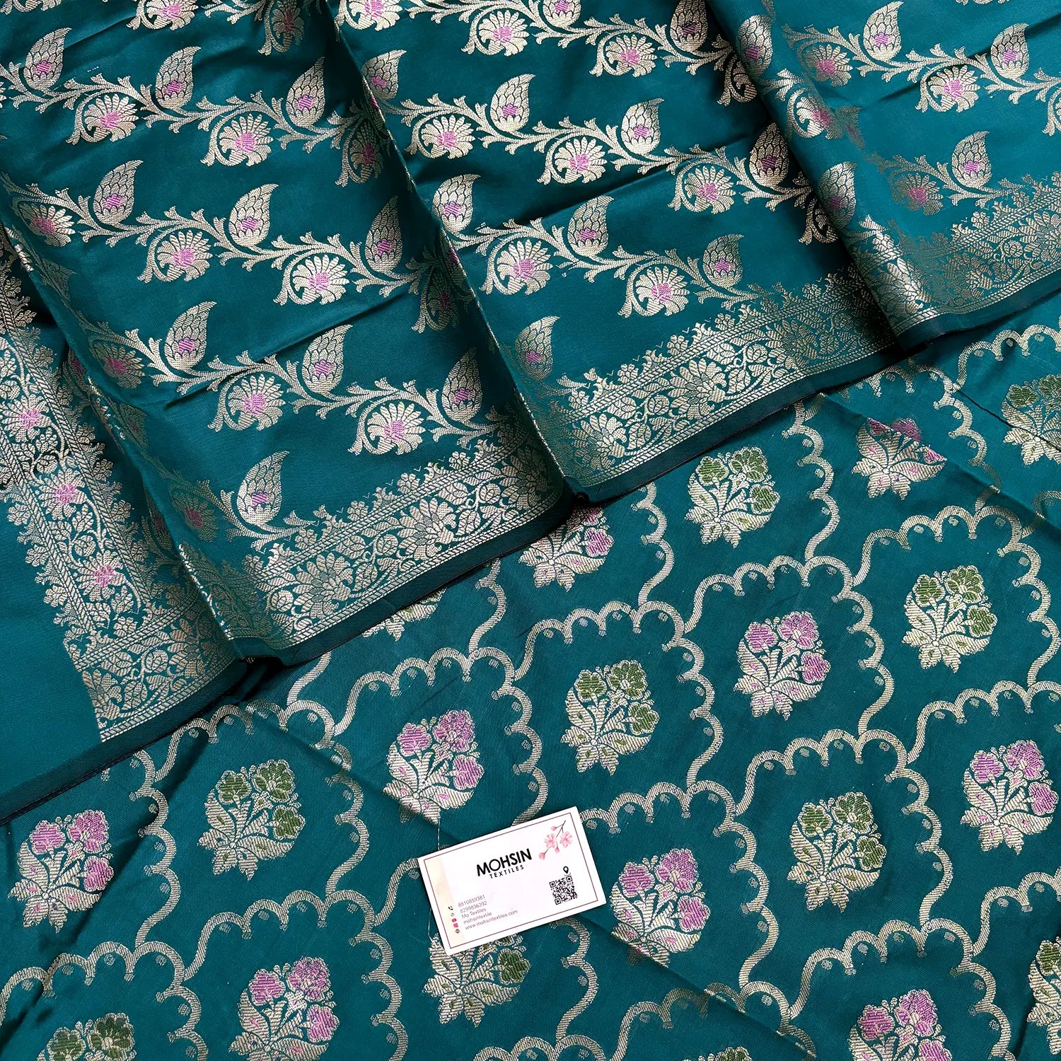 Teal Semi Katan Silk Banarasi Silk Suit