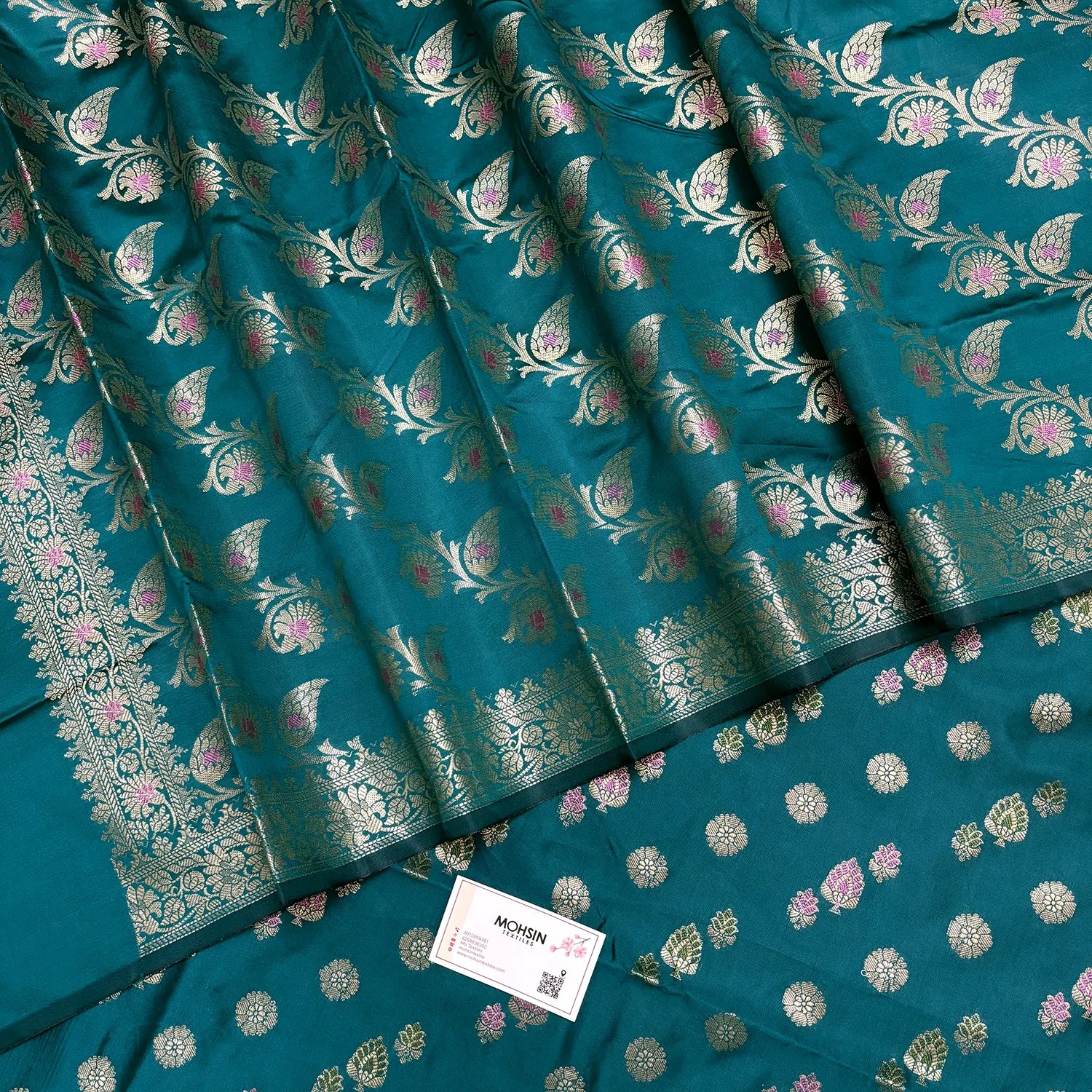 Teal Semi Katan Silk Banarasi Suit