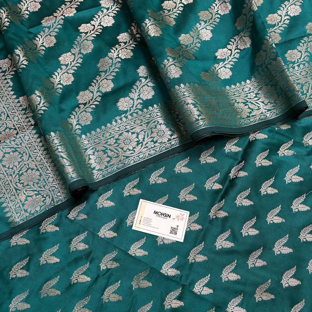 Teal Semi Katan Silk Banarasi Suit