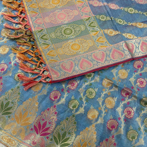 Greyish Firozi Sindhuri Phool Resham Silk Banarasi Suit