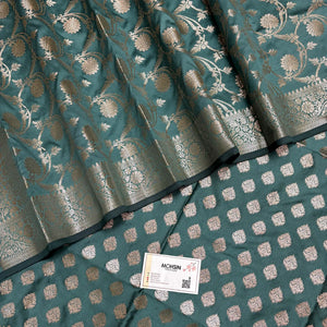 Teal Singhasan Buti Semi Katan Silk Banarasi Suit