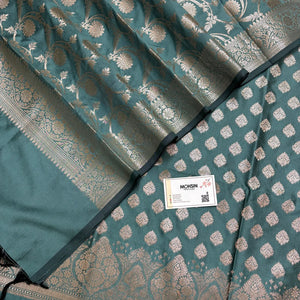 Teal Singhasan Buti Semi Katan Silk Banarasi Suit