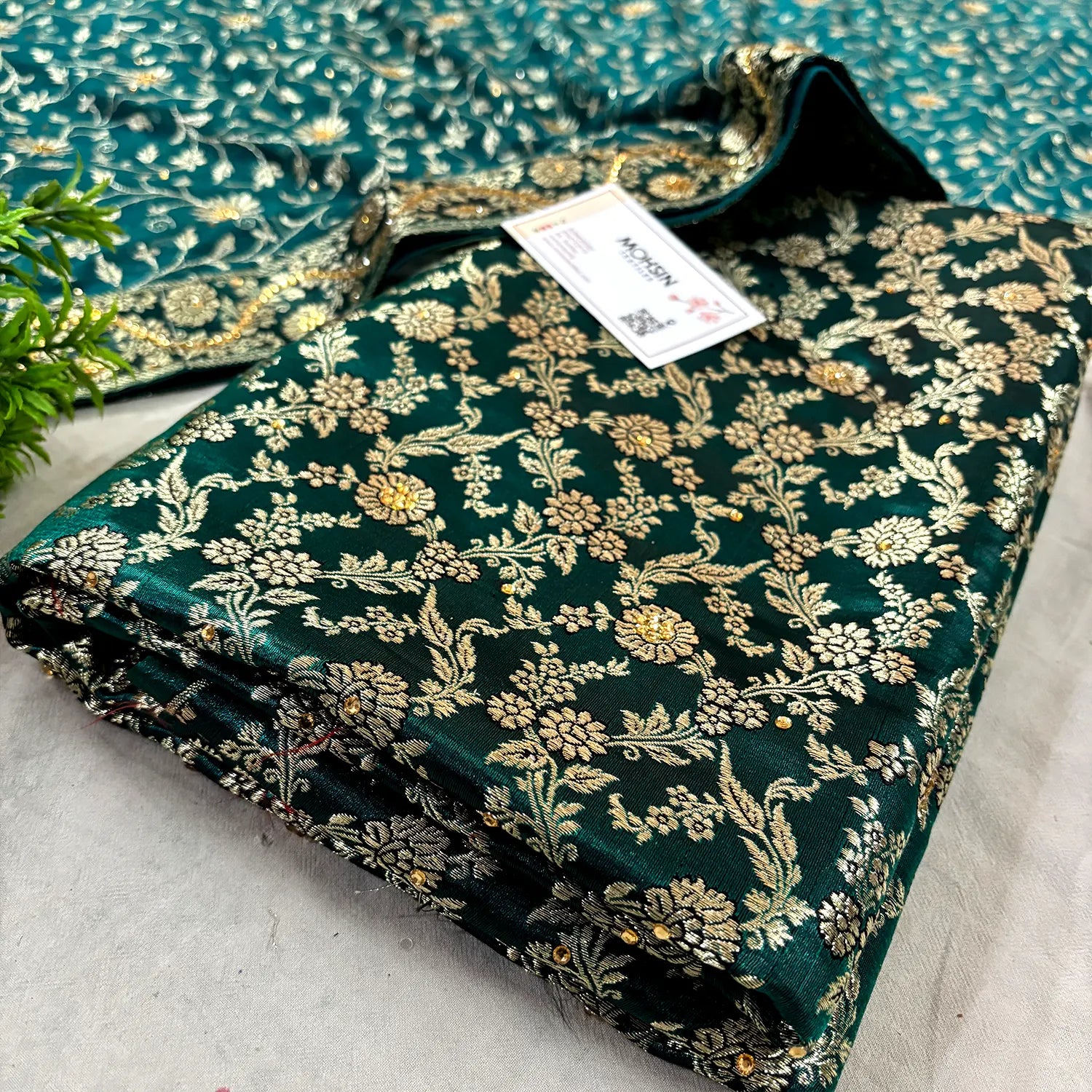 Teal Stone Work Kimkhab Silk Banarasi Gharara