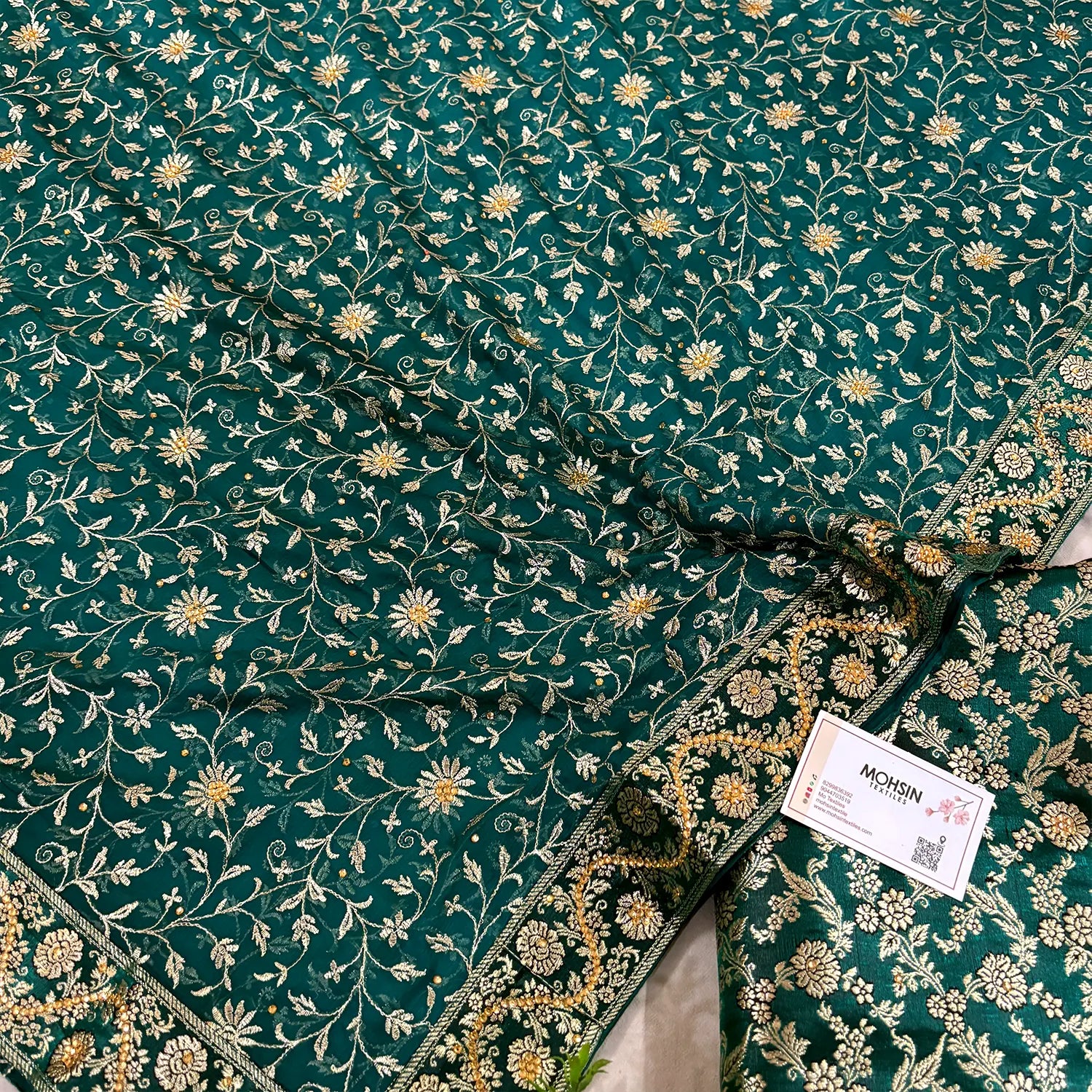 Teal Stone Work Kimkhab Silk Banarasi Gharara
