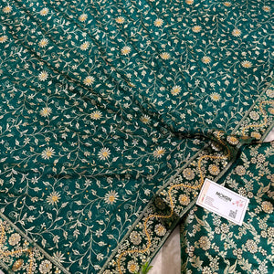 Teal Stone Work Kimkhab Silk Banarasi Gharara