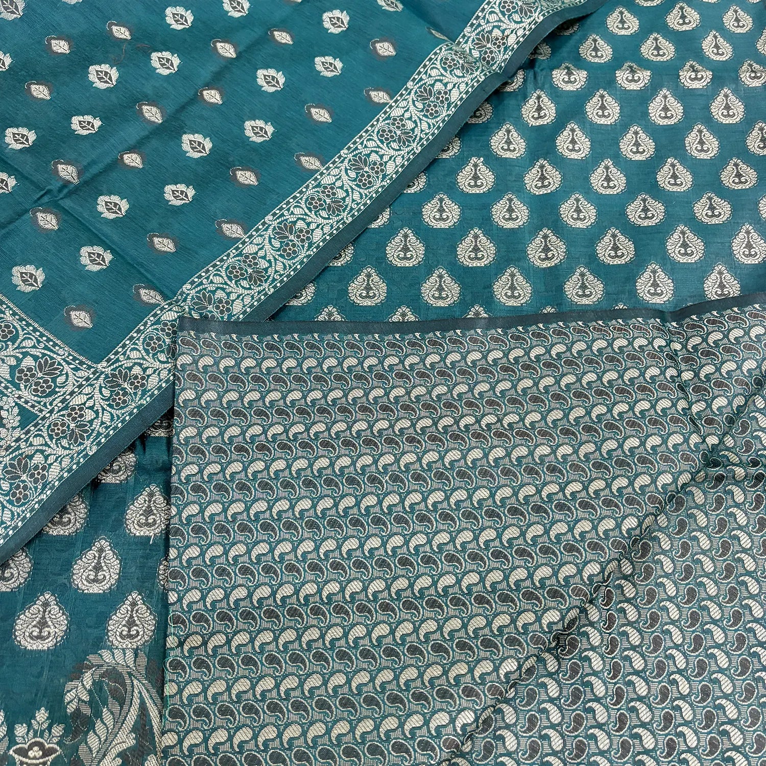 Teal Surahi Buti Cotton Silk Banarasi Suit