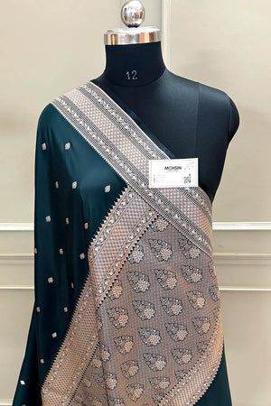 Teal Wazir Buti Katan Silk Banarasi Saree