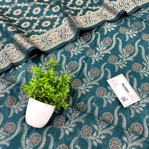Teal Yoga Jaal Cotton Silk Banarasi Suit