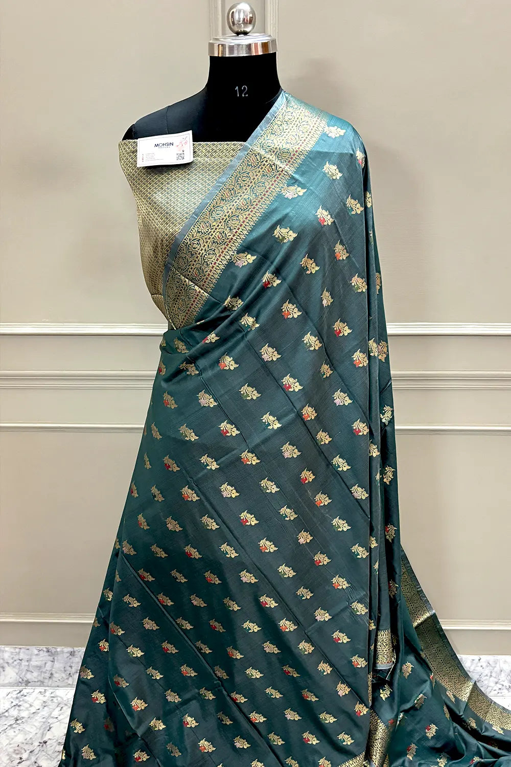 Teal Zari Banarasi Silk Saree