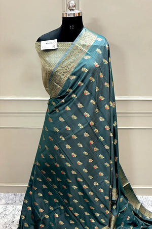 Teal Zari Banarasi Silk Saree
