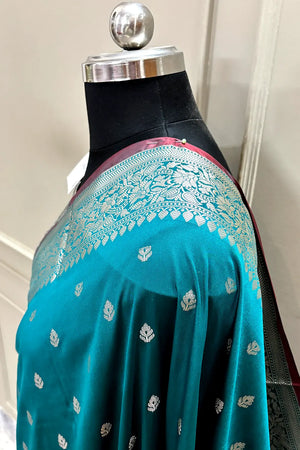 Teal Zari Banarasi Silk Saree