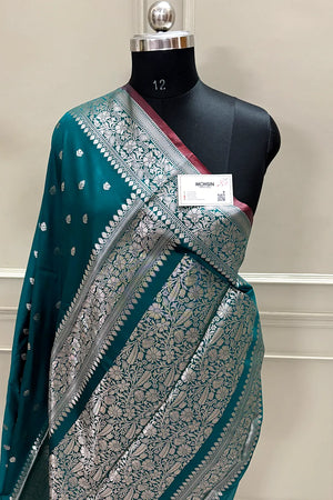 Teal Zari Banarasi Silk Saree