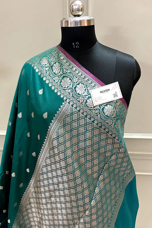 Teal Zari Banarasi Silk Saree