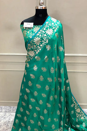 Teal Zari Banarasi Silk Saree