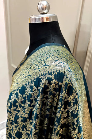 Teal Zari Banarasi Silk Saree