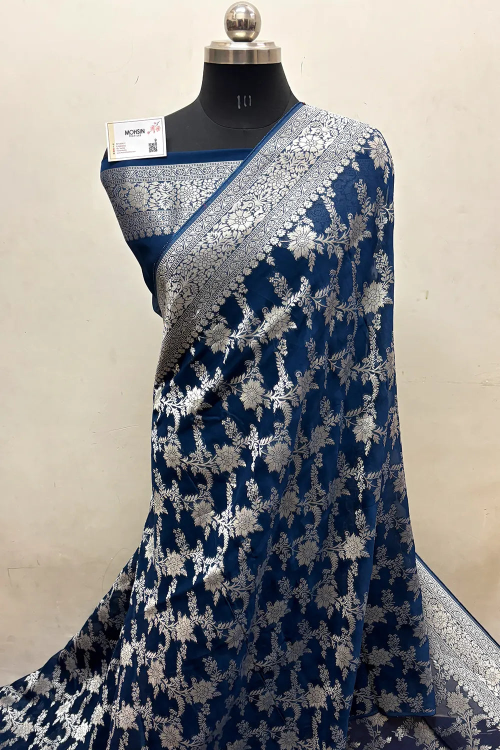 Teal Zari Georgette Silk Banarasi Saree