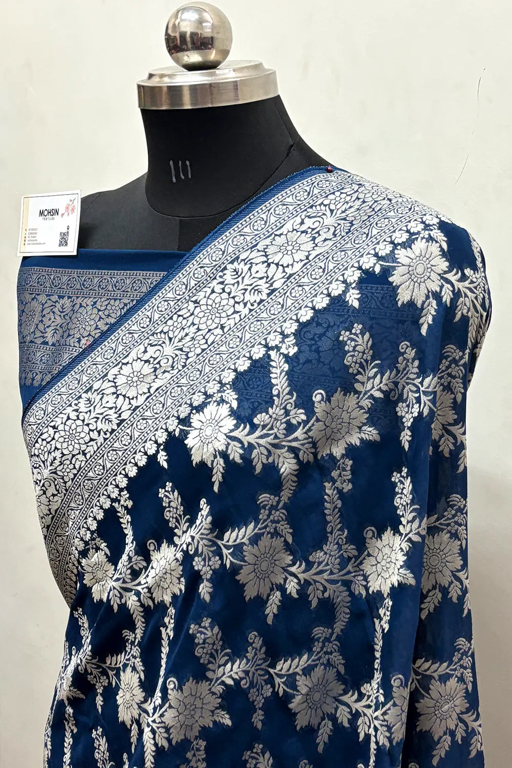 Teal Zari Georgette Silk Banarasi Saree