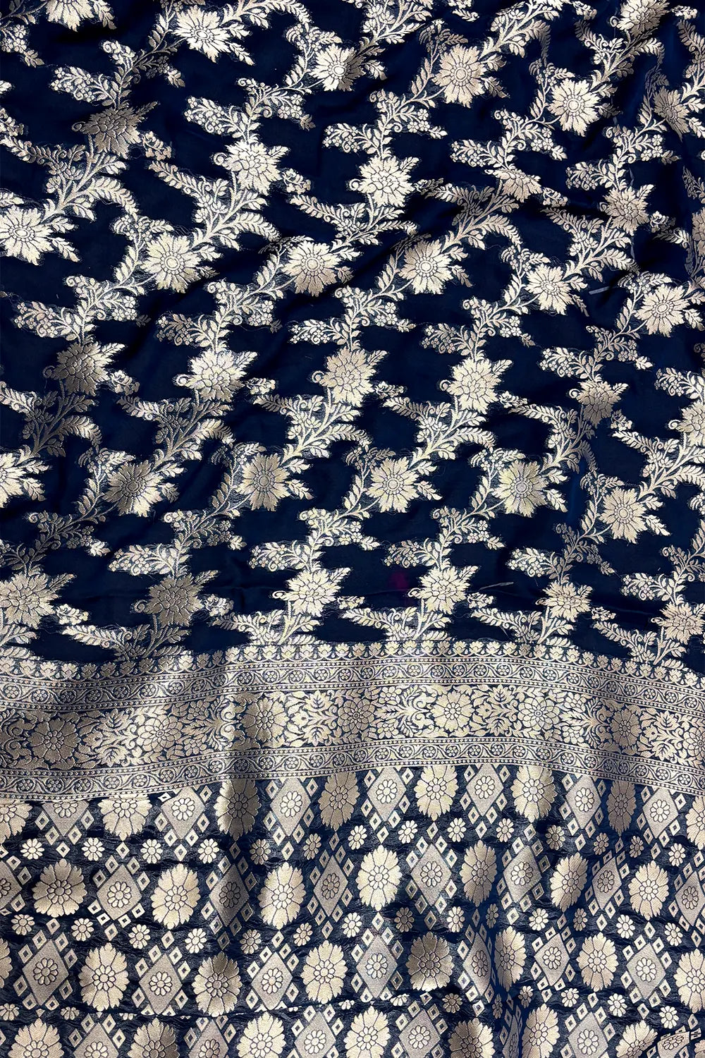 Teal Zari Georgette Silk Banarasi Saree