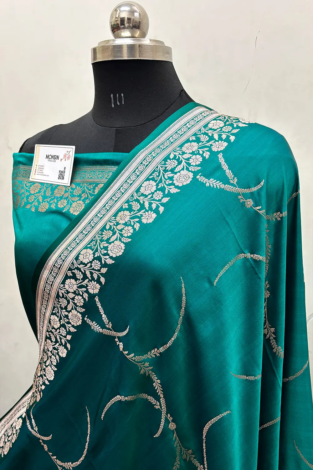 Teal Zari Katan Mashru Silk Banarasi Saree