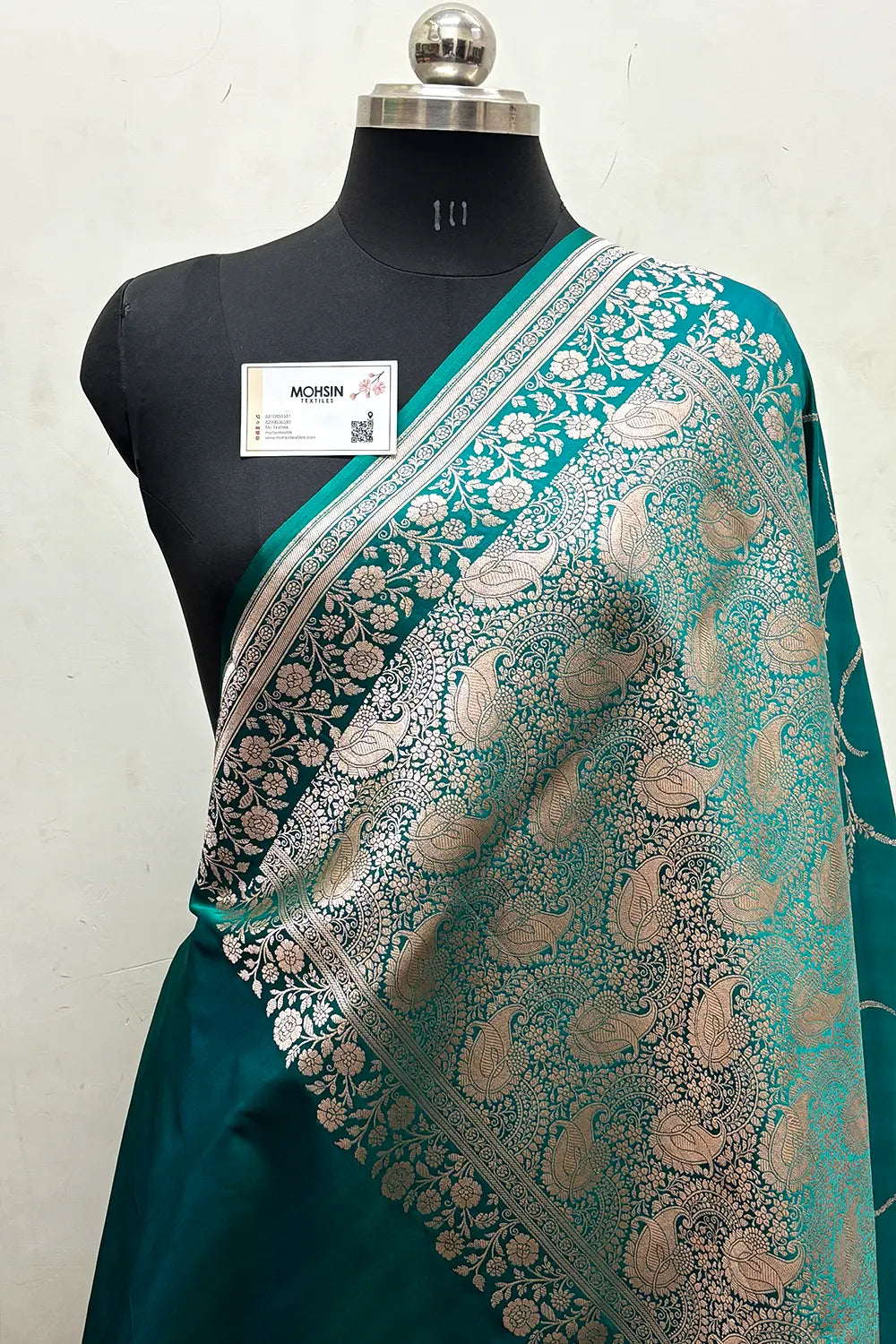 Teal Zari Katan Mashru Silk Banarasi Saree