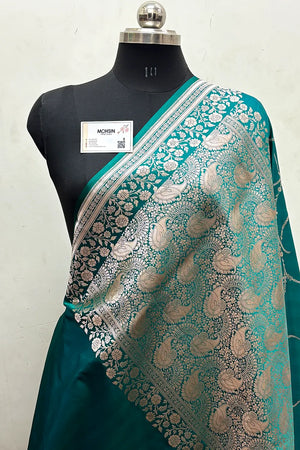 Teal Zari Katan Mashru Silk Banarasi Saree
