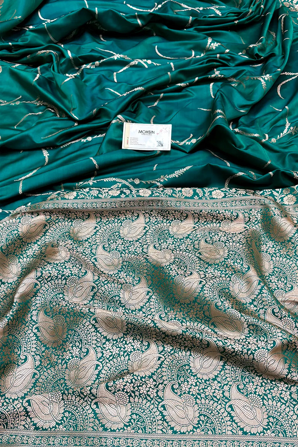 Teal Zari Katan Mashru Silk Banarasi Saree