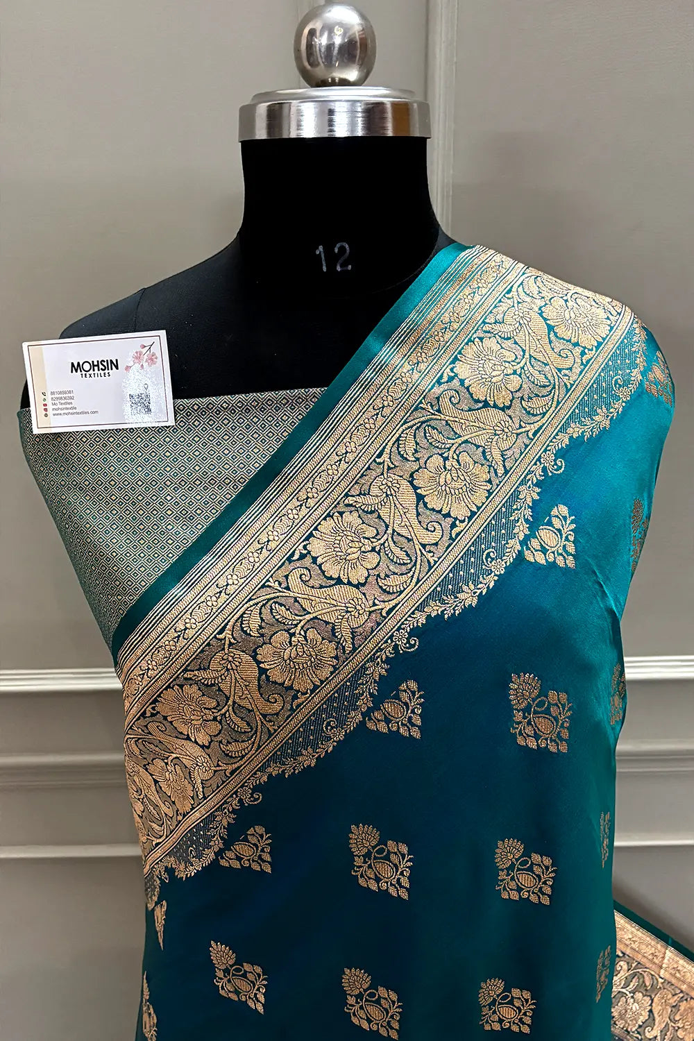Teal Zari Katan Satin Silk Banarasi Saree