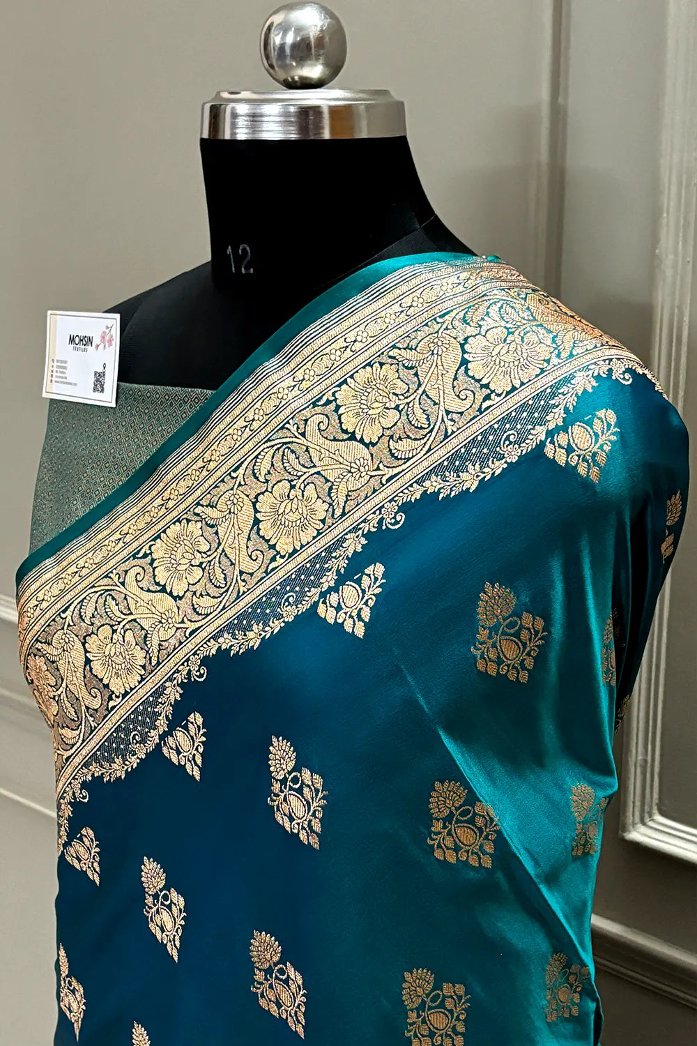 Teal Zari Katan Satin Silk Banarasi Saree