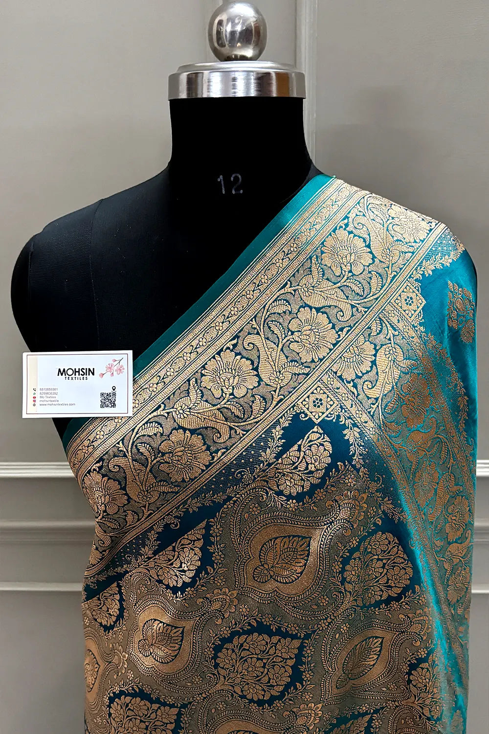 Teal Zari Katan Satin Silk Banarasi Saree