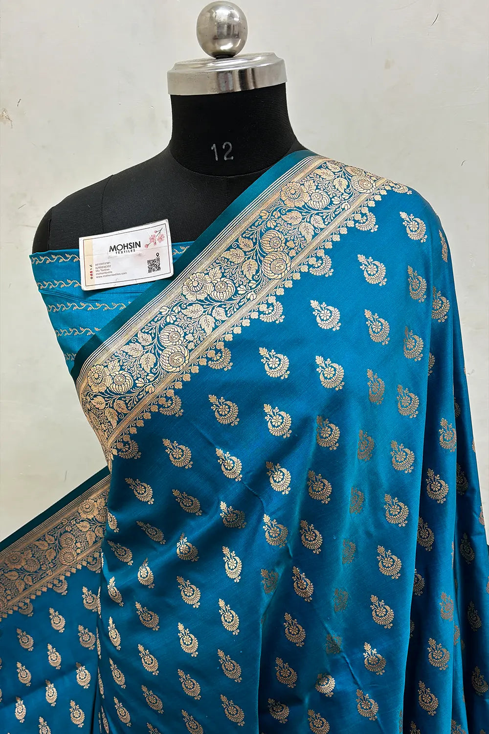 Teal Zari Katan Satin Silk Banarasi Saree