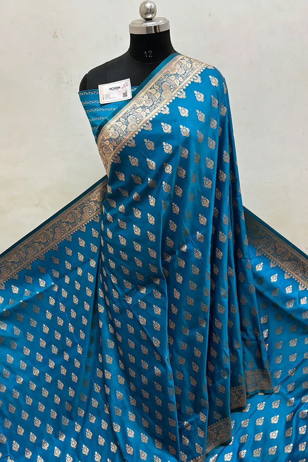 Teal Zari Katan Satin Silk Banarasi Saree