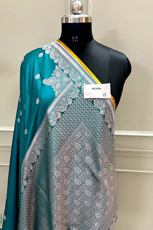 Teal Zari Katan Silk Banarasi Saree