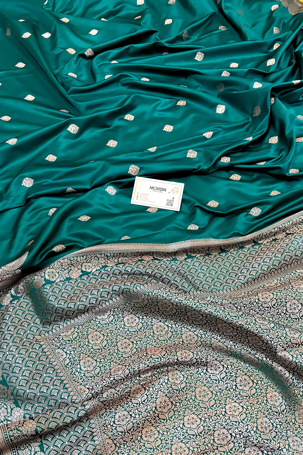 Teal Zari Katan Silk Banarasi Saree