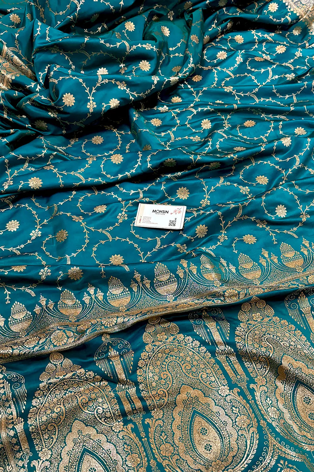 Teal Zari Katan Silk Banarasi Saree