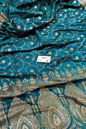 Teal Zari Katan Silk Banarasi Saree