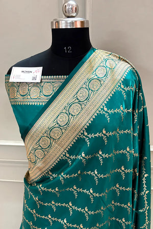 Teal Zari Katan Silk Banarasi Saree