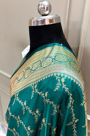 Teal Zari Katan Silk Banarasi Saree