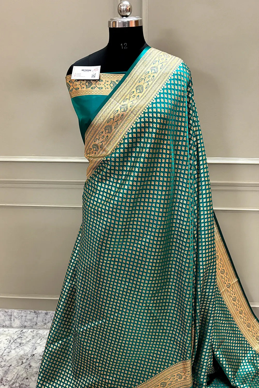 Teal Zari Katan Silk Banarasi Saree